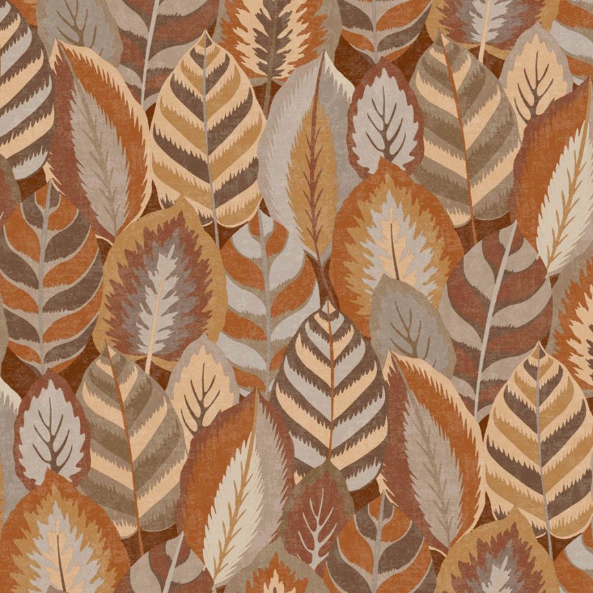 Brown non-woven wallpaper with leaves, 121127, Solace, Superfresco Easy