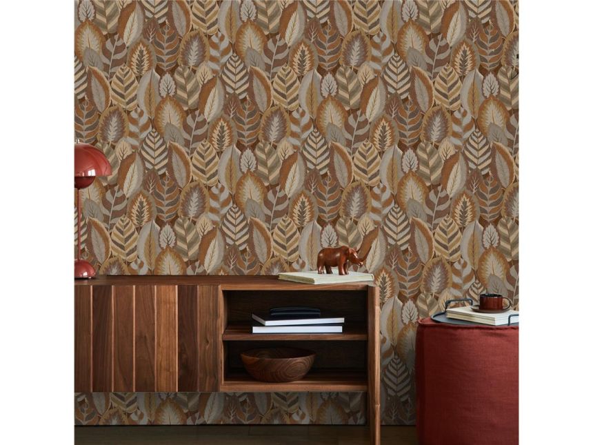 Brown non-woven wallpaper with leaves, 121127, Solace, Superfresco Easy
