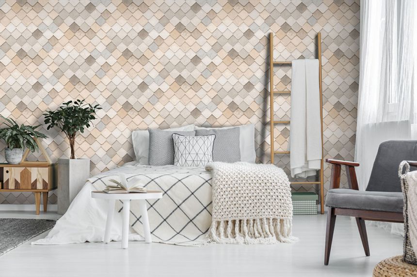 3D non-woven wallpaper, beige, tiling, M76007, Artifice, Ugépa