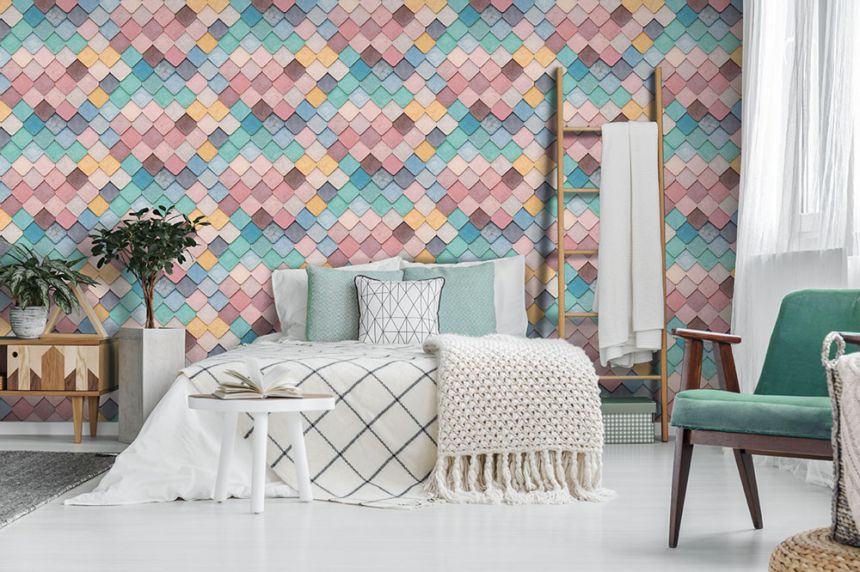 3D non-woven wallpaper, multicoloured tiling, M76010, Artifice, Ugépa