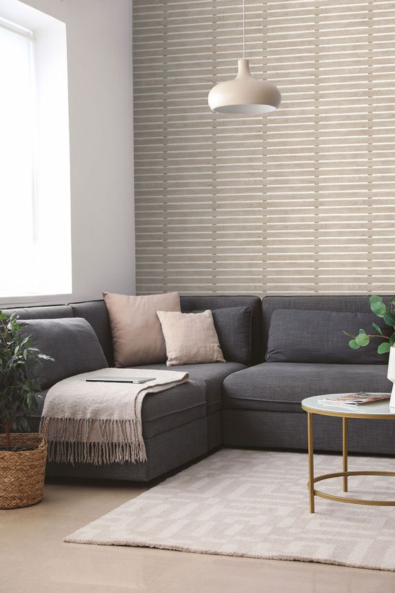 3D non-woven wallpaper, beige, wood imitation, M80617, Artifice, Ugépa