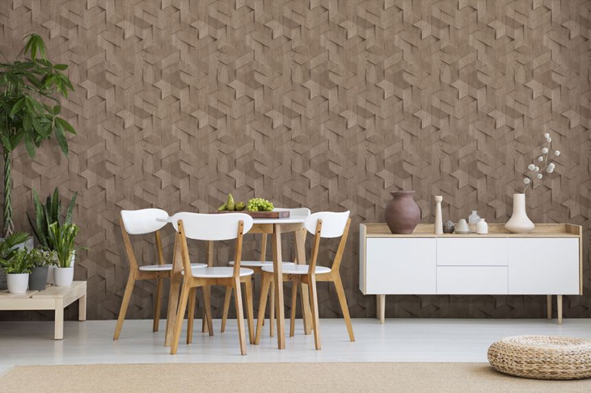 3D wallpaper, brown, wood paneling imitation, M74408, Brut, Ugépa
