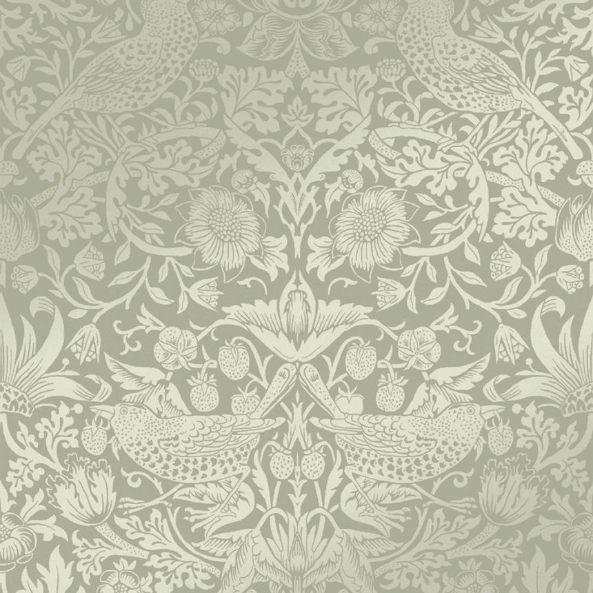 Non-woven wallpaper, green, flowers, birds, 124237, William Morris At Home