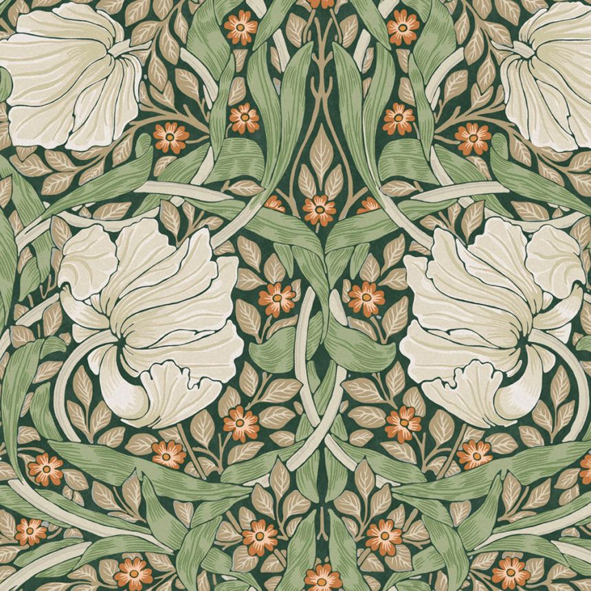 Non-woven wallpaper, green-beige, flowers, 124242, William Morris At Home