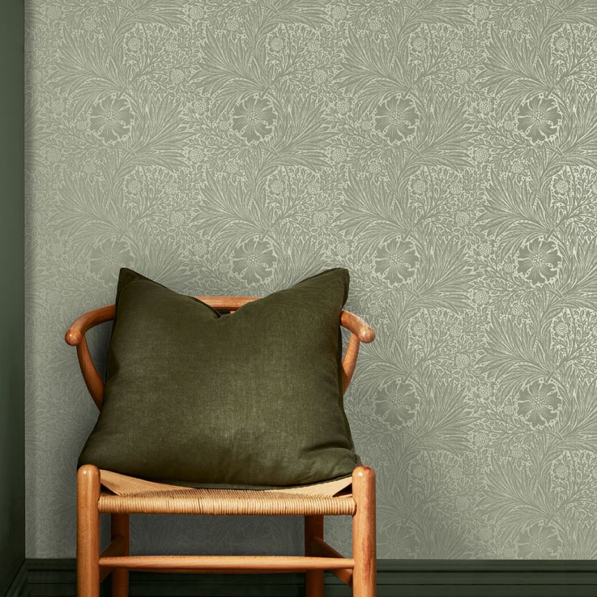 Non-woven wallpaper, green, flowers, leaves, 124256, William Morris At Home