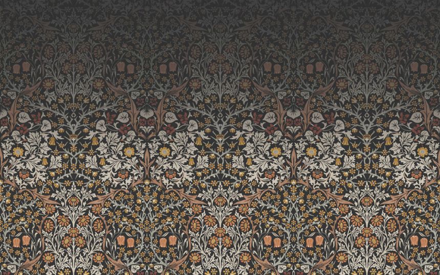 Non-woven wall mural, gray-black, flowers, leaves, 125337, William Morris At Home
