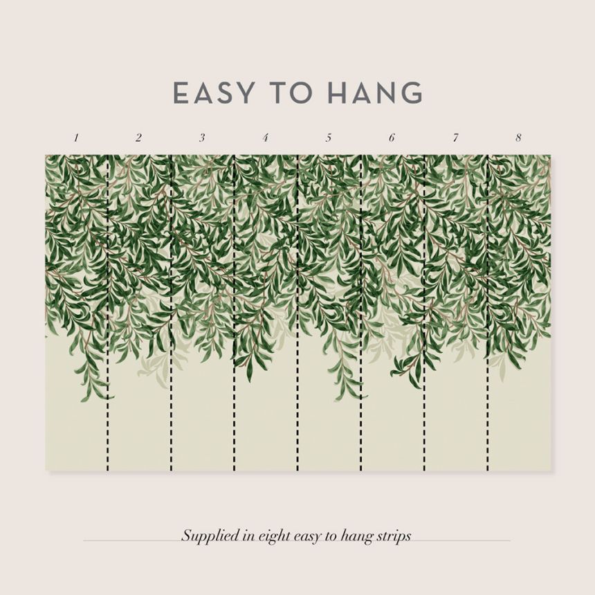 Non-woven wall mural, green, branches, leaves, 125364, William Morris At Home