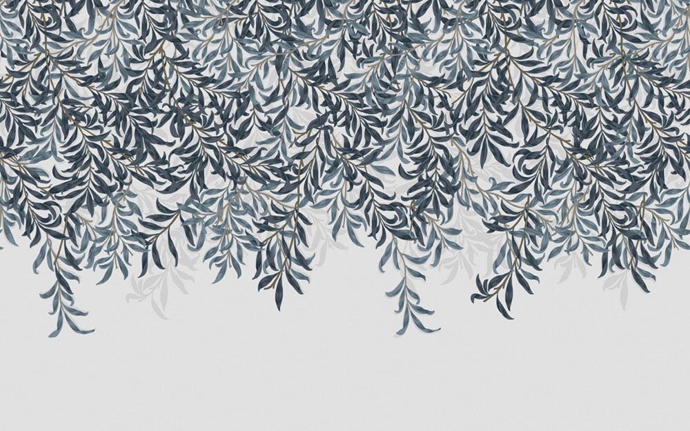 Non-woven wall mural, blue, branches, leaves, 125373, William Morris At Home