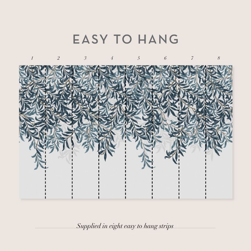 Non-woven wall mural, blue, branches, leaves, 125373, William Morris At Home