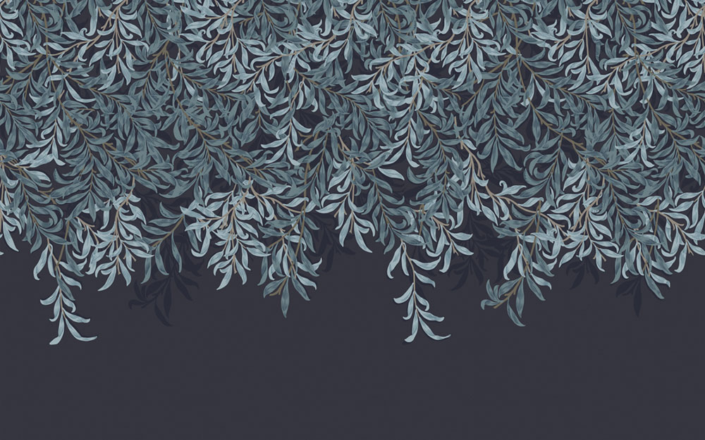 Non-woven wall mural, blue, branches, leaves, 125382, William Morris At Home
