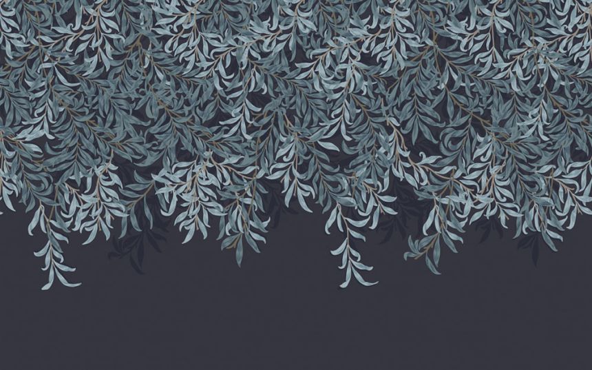 Non-woven wall mural, blue, branches, leaves, 125382, William Morris At Home