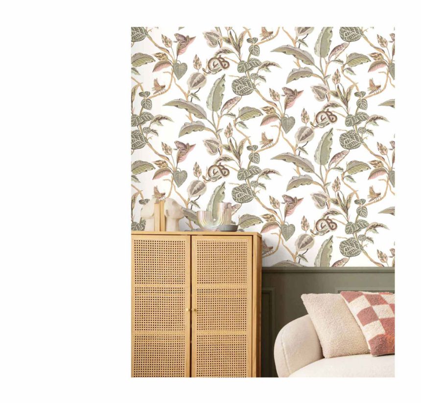 Non-woven wallpaper, green-pink, leaves, 15507, Botany House, Cristiana Masi by Parato