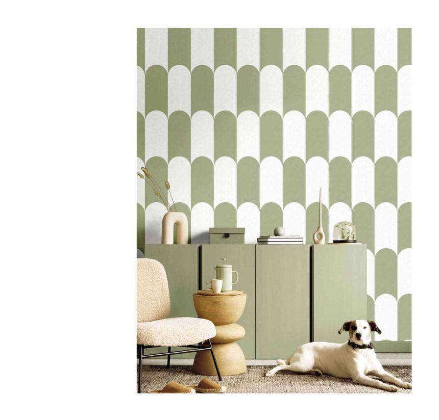 Geometric non-woven wallpaper, green-white, 15555, Botany House, Cristiana Masi by Parato