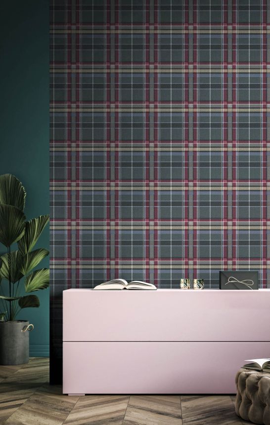 Non-woven wallpaper, blue-burgundy, fabric imitation, 15577, Botany House, Cristiana Masi by Parato