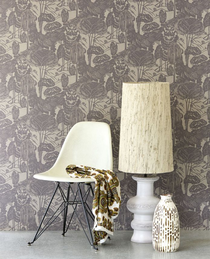 Non-woven wallpaper, brown-beige, leaves, trees, 340541, Groovy, Eijffinger
