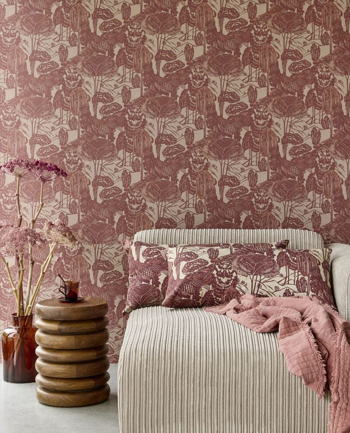 Non-woven wallpaper, brown-red, leaves, trees, 340544, Groovy, Eijffinger