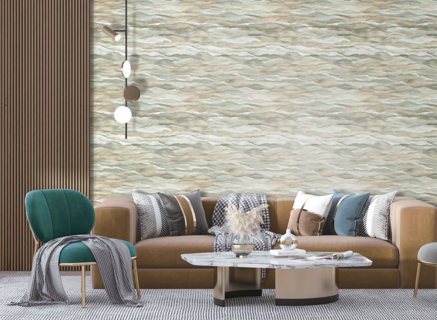 Non-woven wallpaper, beige, waves, marble, SA524042, Santa Fe, Design ID