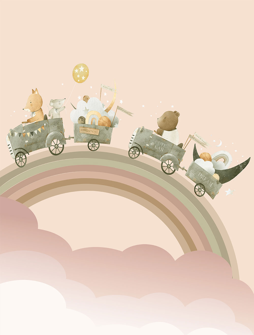 Children's non-woven wall mural, animals, rainbow, CW6002-2, Cute Walls, Decoprint