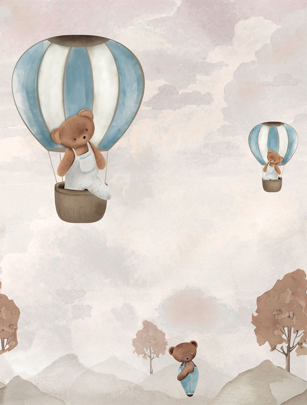 Children's non-woven wall mural, balloons, teddy bears, CW6135-1, Cute Walls, Decoprint