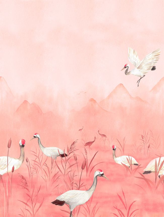 Non-woven wall mural, pink, herons, CW6050-1, Cute Walls, Decoprint