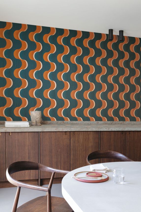 Non-woven wallpaper, burgundy-brown, 3D waves, RHA104, Rhapsody, Masureel