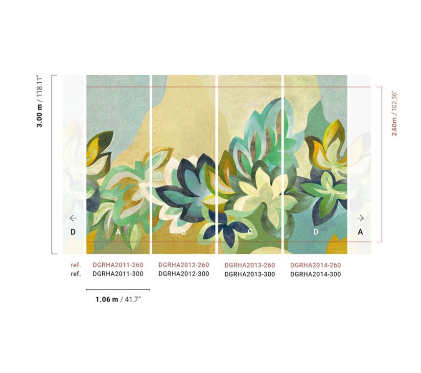 Non-woven wall mural, green, flowers, DGRHA2013-260, Rhapsody, Masureel