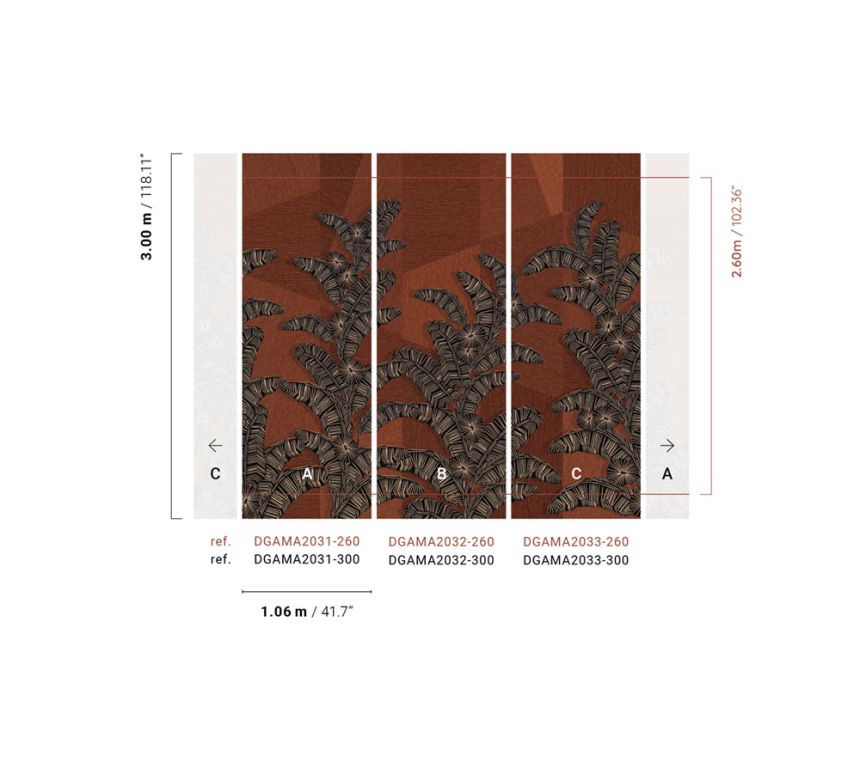 Non-woven wall mural, brown-red, leaves, DGAMA2032-260,  Amani,  Masureel