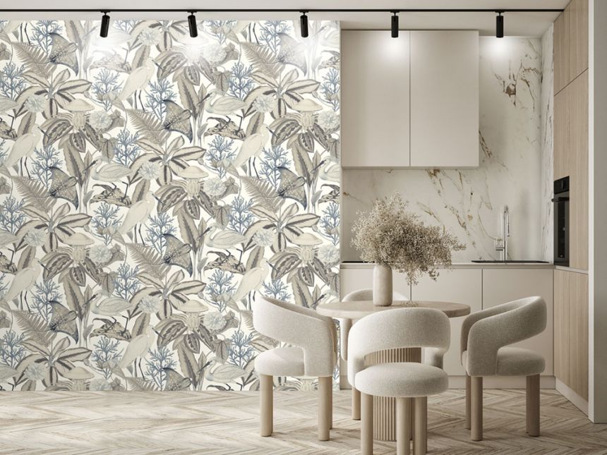 Non-woven wall mural, grey-beige, birds, leaves, FW4061-4, Feature Walls, Decoprint