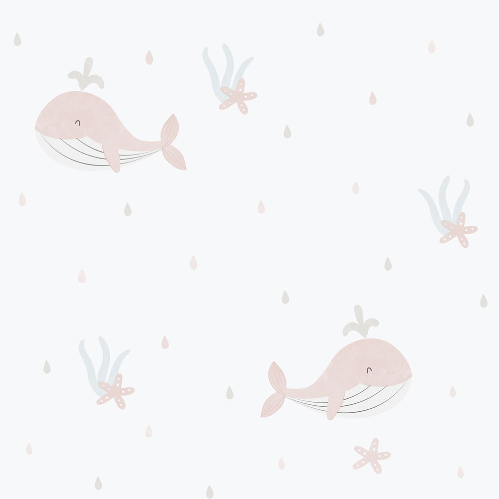 Children's non-woven wallpaper, pink, whales, 281-1, Enzo,  ICH Wallcoverings