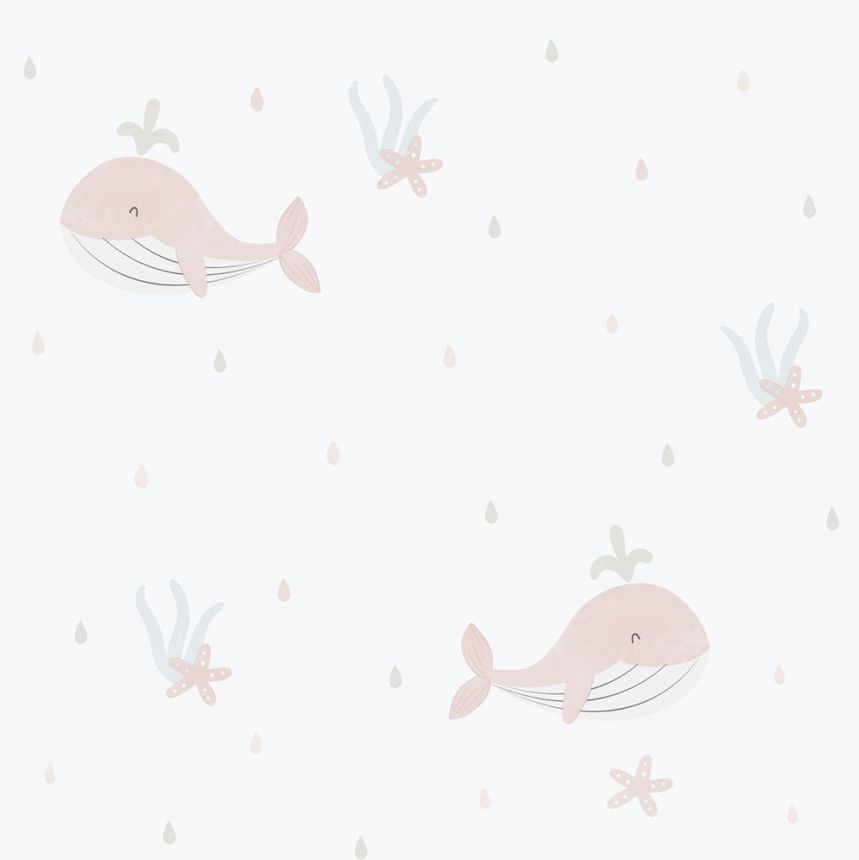 Children's non-woven wallpaper, pink, whales, 281-1, Enzo,  ICH Wallcoverings