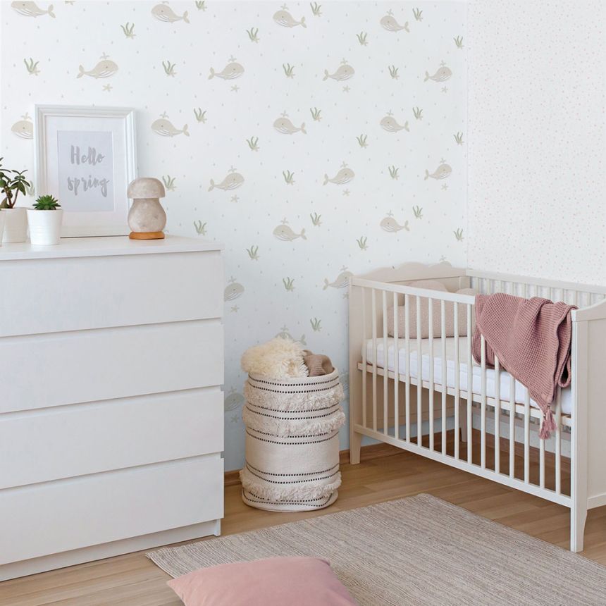 Children's non-woven wallpaper, gray-beige, whales, 281-3, Enzo,  ICH Wallcoverings