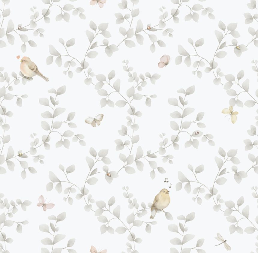 Children's non-woven wallpaper, gray, birds, 284-2, Enzo,  ICH Wallcoverings