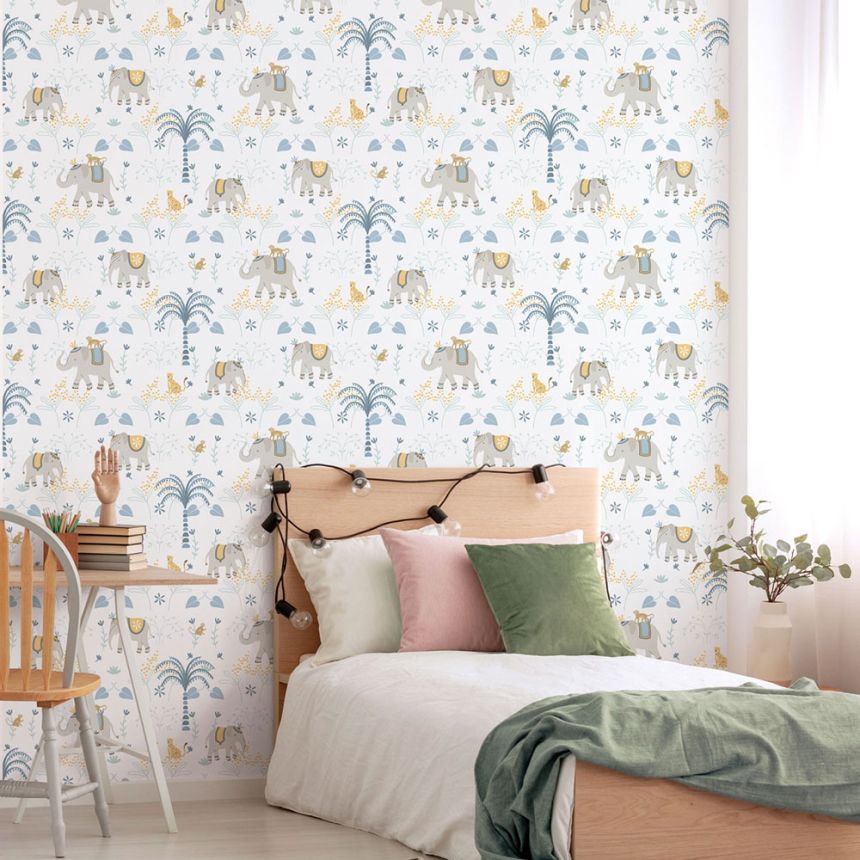 Children's non-woven wallpaper, blue, animals, 285-2, Enzo,  ICH Wallcoverings