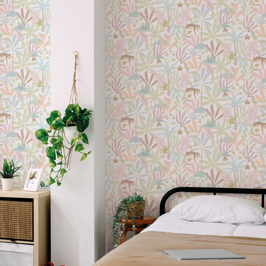 Children's non-woven wallpaper, pink, jungle, 286-1, Enzo,  ICH Wallcoverings