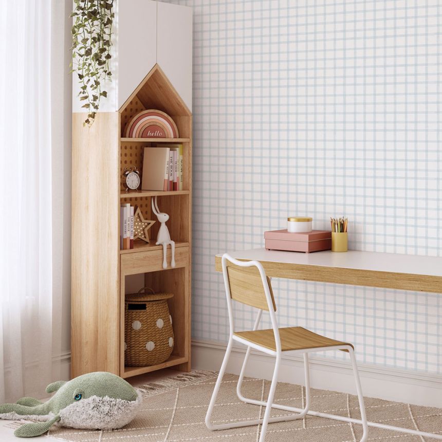 Geometric non-woven wallpaper, blue, checkered, 290-2, Enzo,  ICH Wallcoverings
