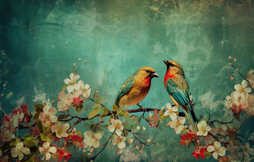 Customized wall mural, Blossoming branch with birds, 10056, Vavex