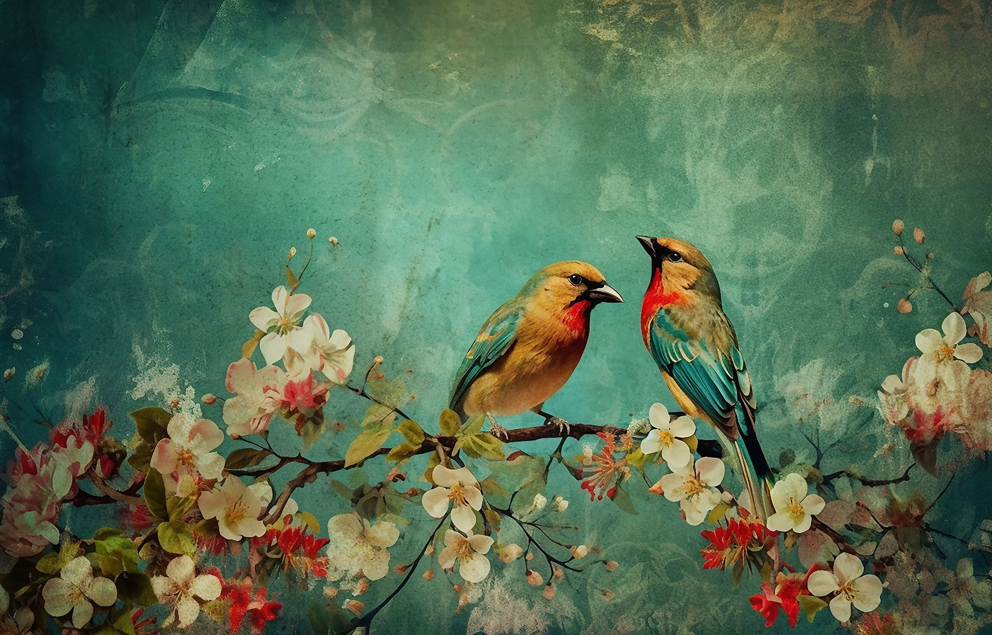 Customized wall mural, Blossoming branch with birds, 10056, Vavex