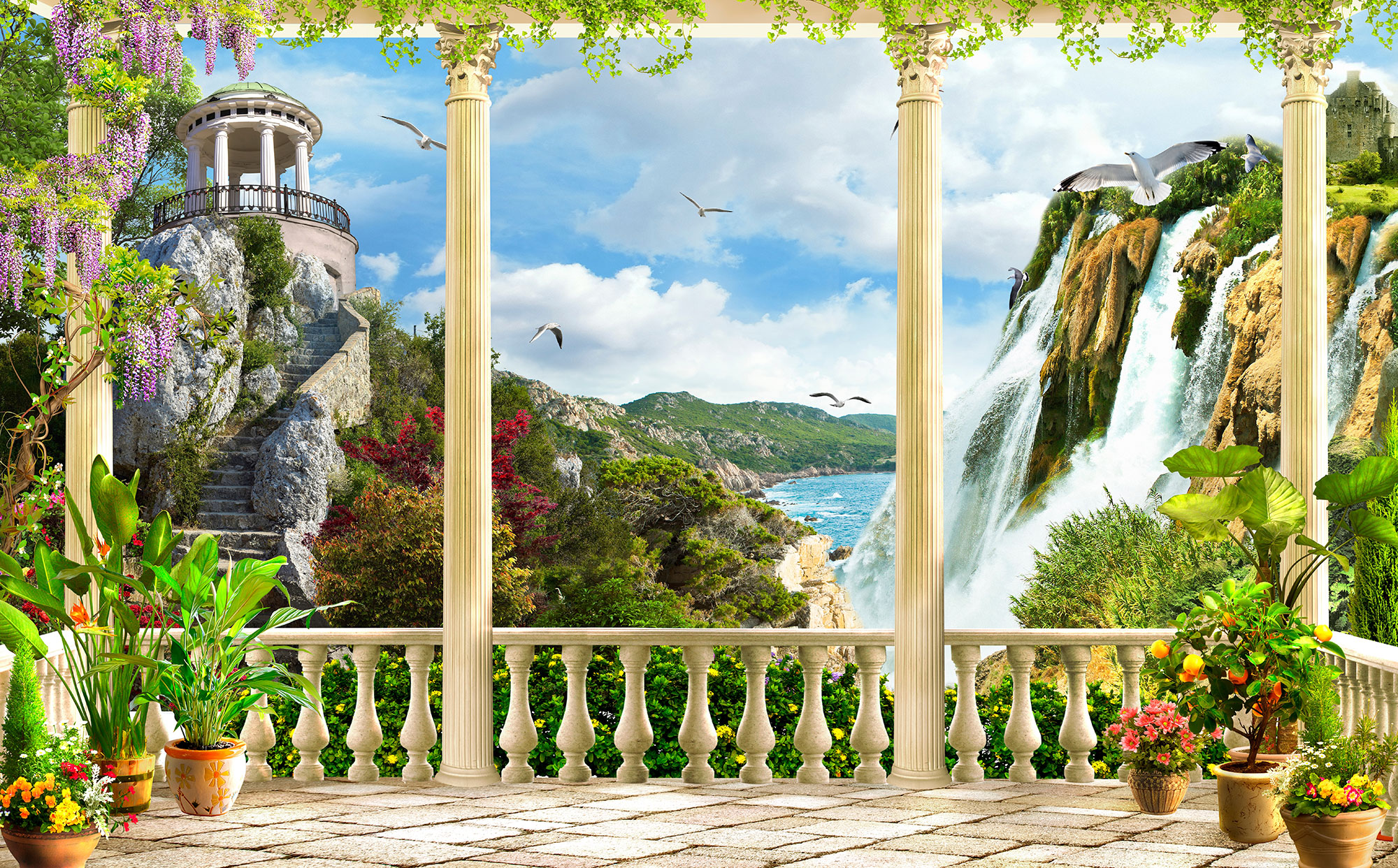 Customized non-woven wall mural, Terrace, landscape view, sea, 10102, Vavex