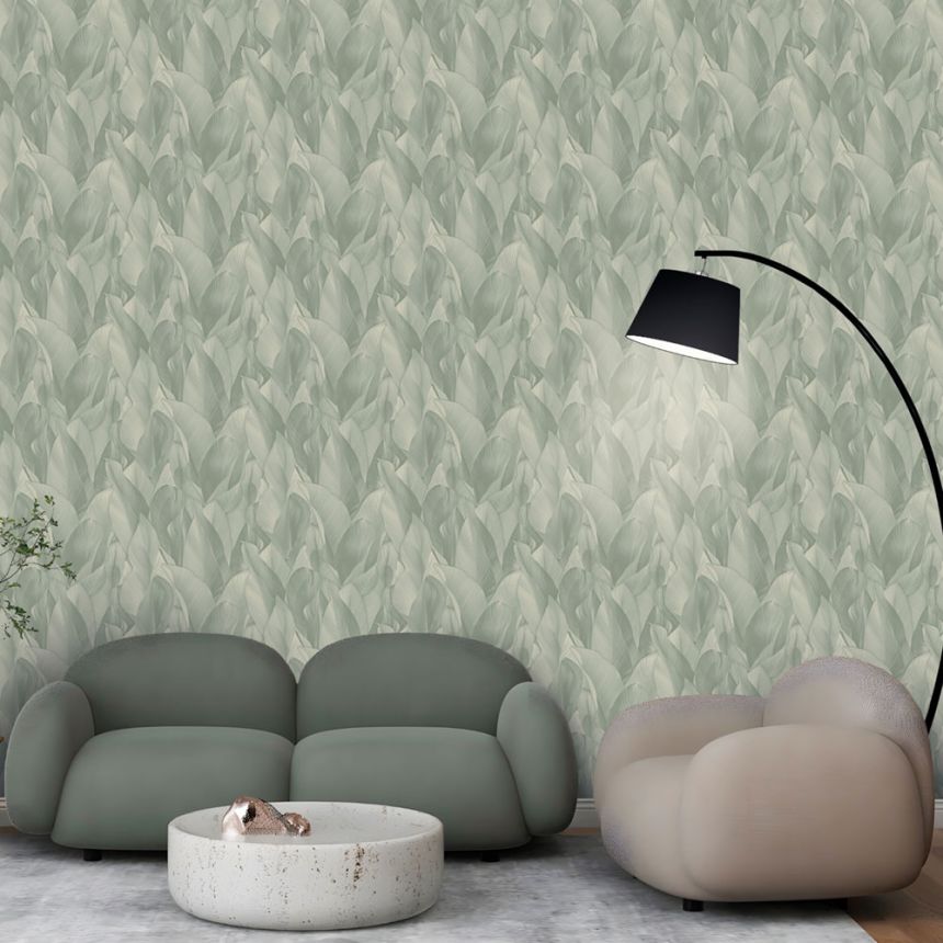 Luxury non-woven wallpaper, green, leaves, Z57705, Architexture 2,  Zambaiti Parati