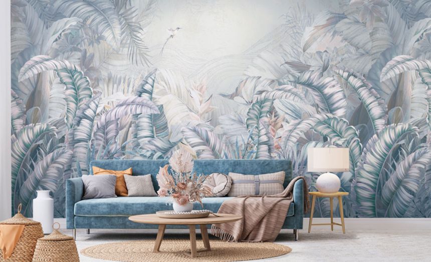 Luxury non-woven wall mural, blue, leaves, Z57770, Architexture 2,  Zambaiti Parati