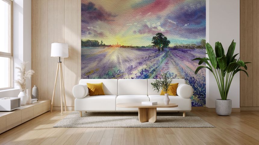 Customized non-woven wall mural, Watercolor lavender field, 10167, Vavex