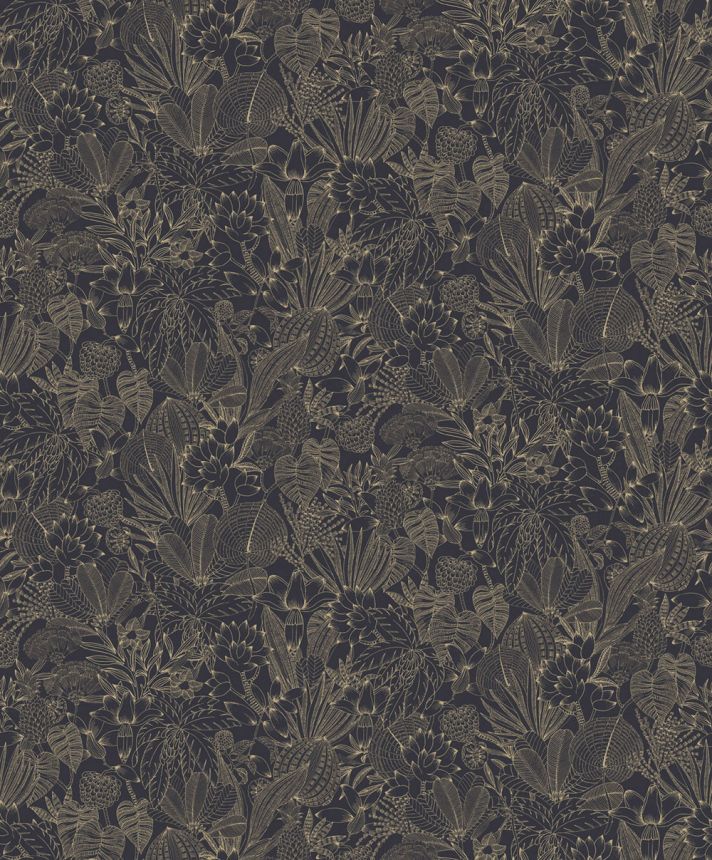 Non-woven wallpaper, black-gold, leaves, ROM103, Romance, Masureel