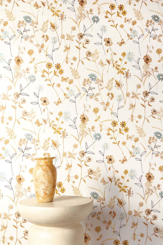Wallpaper, brown-gold, flowers, ZON102, Amazone, Masureel
