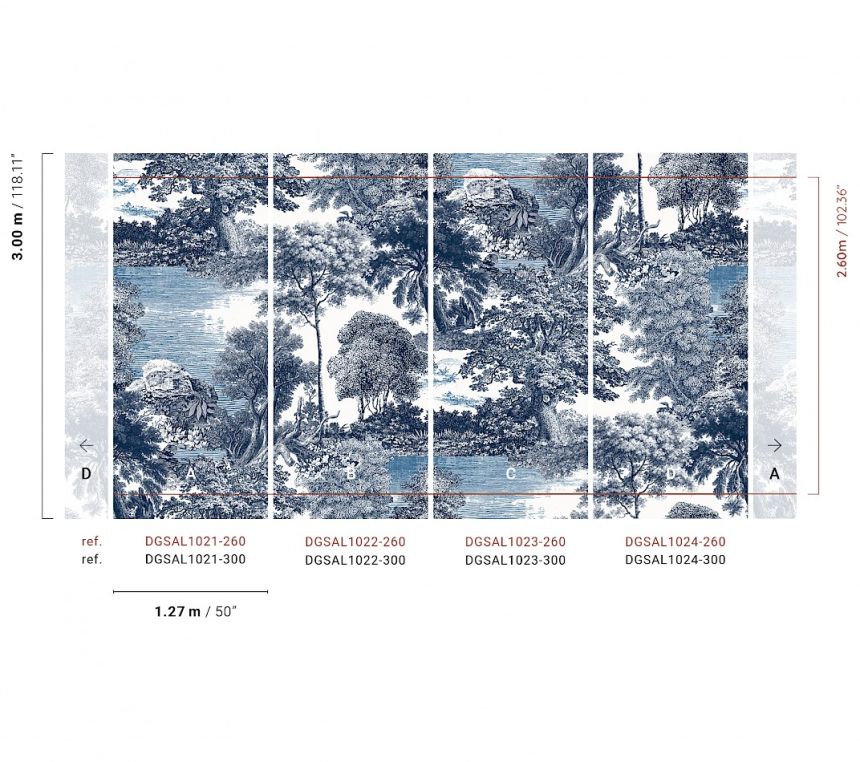 Mural wallpaper, blue, forest, trees, DGSAL1024-260, Amazone, Masureel