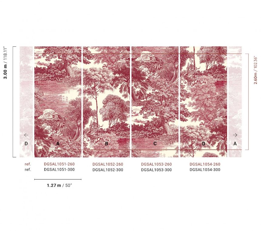 Mural wallpaper, red, forest, trees, DGSAL1053-260, Amazone, Masureel