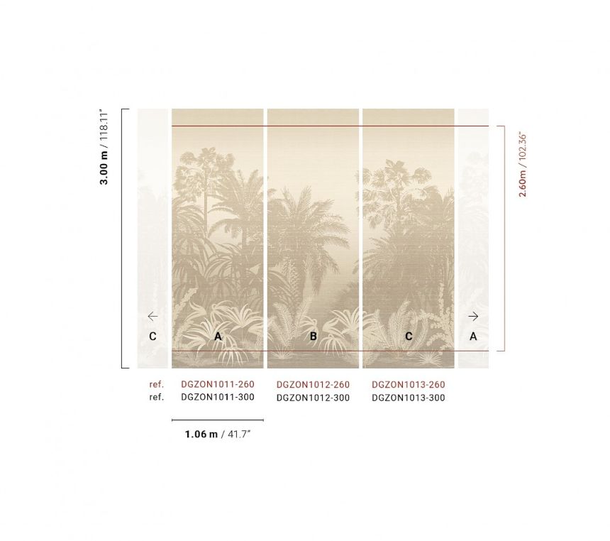Mural wallpaper, grey-beige, palms, DGZON1013-300, Amazone, Masureel
