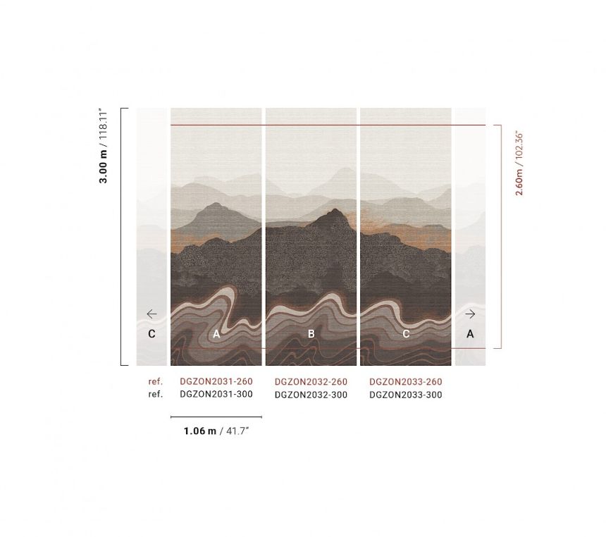 Mural wallpaper, brown-grey, mountain landscape, DGZON2033-300, Amazone, Masureel