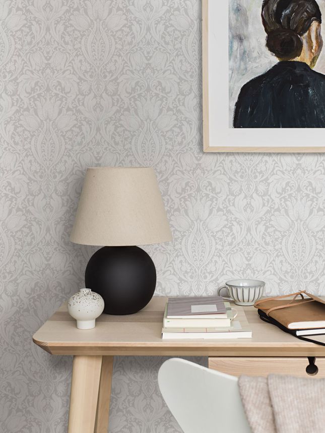 Wallpaper, grey, flowers, leaves, 38748, Borosan Hem, Boråstapeter