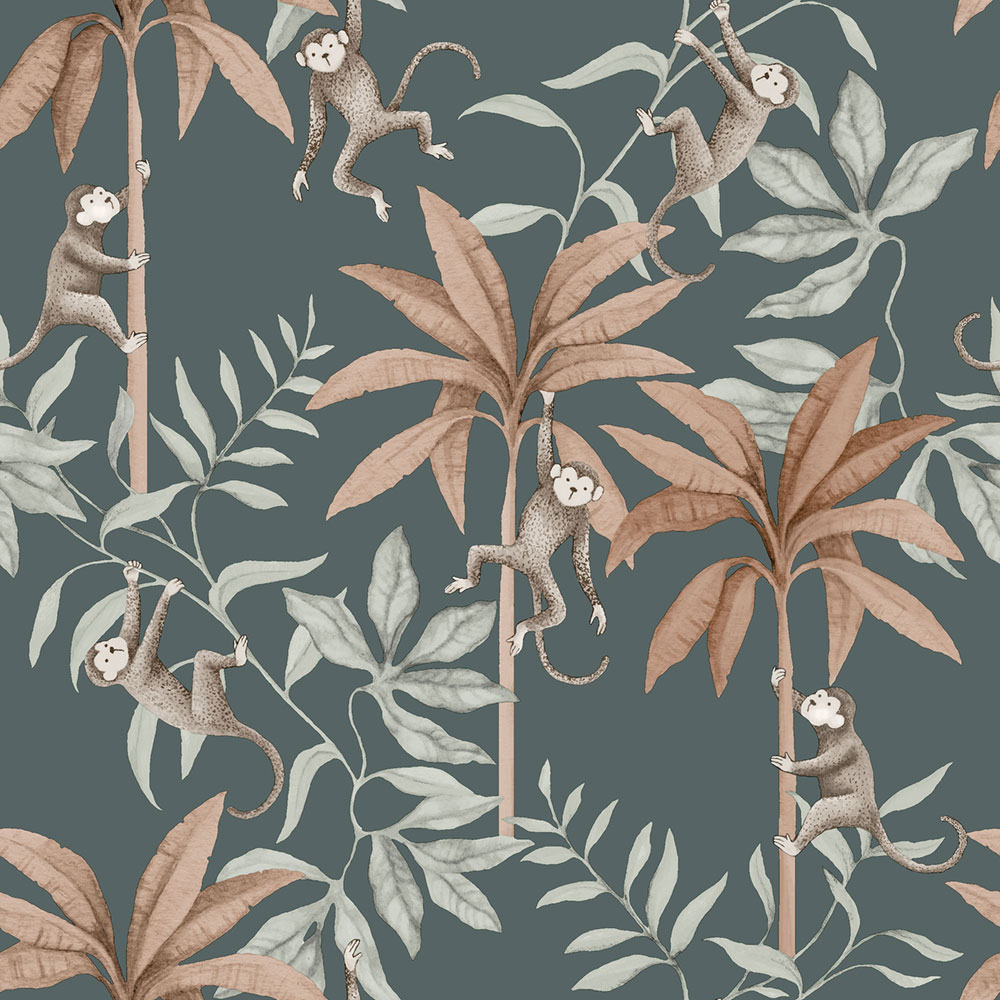 Wallpaper, blue, jungle, monkeys, 6937, Newbie Wallpaper, Boråstapeter