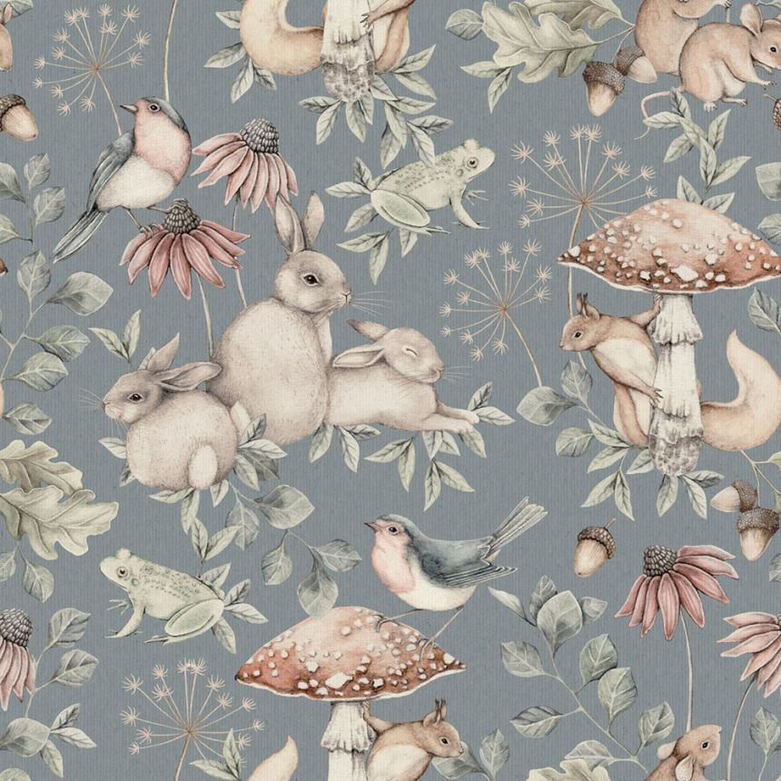 Wallpaper, grey-blue, animals, 7482, Newbie Wallpaper, Boråstapeter